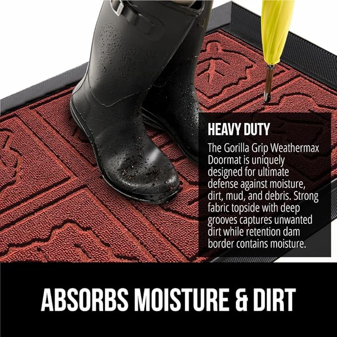 GORILLA GRIP 100% Waterproof All-Season WeatherMax Doormat 35x23, US Designed Natural Rubber, Stain and Fade Resistant, Low Profile Indoor Outdoor Door Mats, Easy Clean Patio Mat, Burgundy Leaves-HomvellaHome