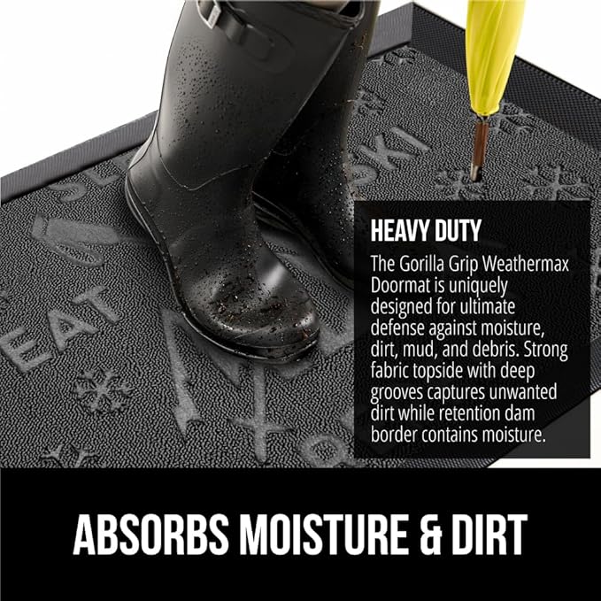 GORILLA GRIP 100% Waterproof All-Season WeatherMax Doormat 35x23, US Designed Natural Rubber, Stain and Fade Resistant, Low Profile Indoor Outdoor Door Mats, Easy Clean Patio Mat, Graphite Skiing-HomvellaHome