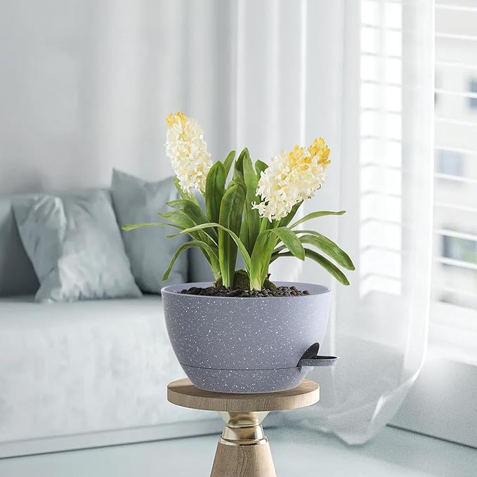 12 Inch Hanging Baskets 2 PC with Chains, Self-Watering Hanging Planters for Indoor Outdoor Plants, Plastic Hanging Flower Pots,Speckled Grey-HomvellaHome