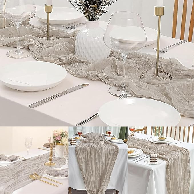 12 Pack Rose Brown Cheesecloth Table Runner 10FT Rustic Gauze Fabric Cheese Cloth Table Runner for Wedding Bridal Baby Shower Table Decor Boho Sheer Birthday Party Table Decorations 20 x 120 Inch Long-HomvellaHome