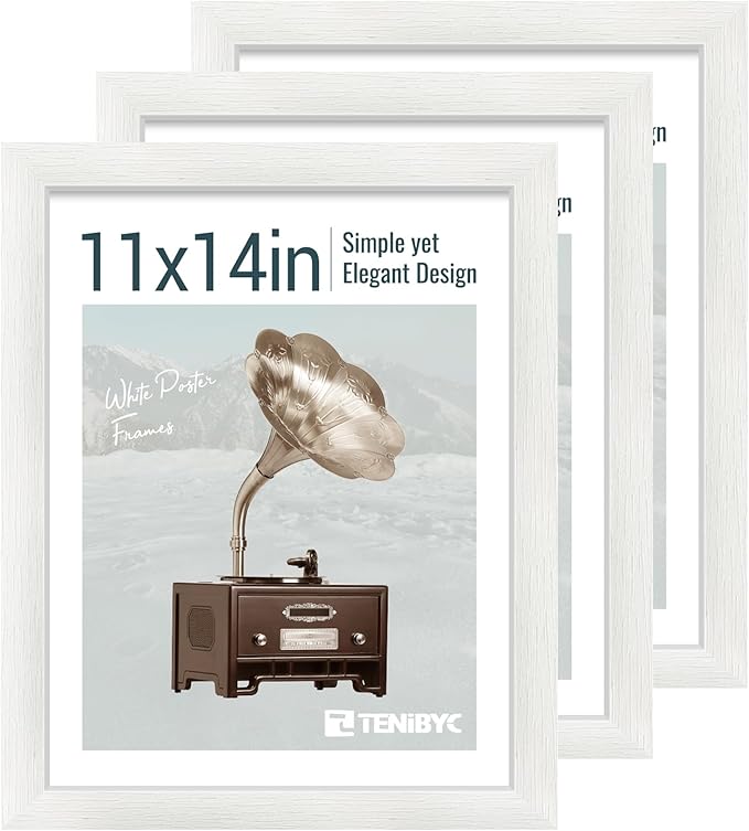 11x14 Picture Frame Set - 3 Pack, Textured White Solid Wood, HD Tempered Glass, Wall Gallery Photo Frame-HomvellaHome