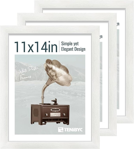 11x14 Picture Frame Set - 3 Pack, Textured White Solid Wood, HD Tempered Glass, Wall Gallery Photo Frame-HomvellaHome