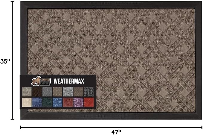 GORILLA GRIP 100% Waterproof All-Season WeatherMax Doormat, 47x35, US Designed Natural Rubber, Stain and Fade Resistant, Low Profile Indoor Outdoor Door Mats, Easy Clean Patio Mat, Taupe Basket Weave-HomvellaHome
