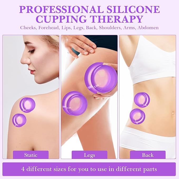 Geiserailie 16 Pcs 4 Sizes Cupping Therapy Set Silicone Cupping Massage Cups Professional Chinese Therapy Cup Vacuum for Body Muscle Nerve(Purple)-HomvellaHome