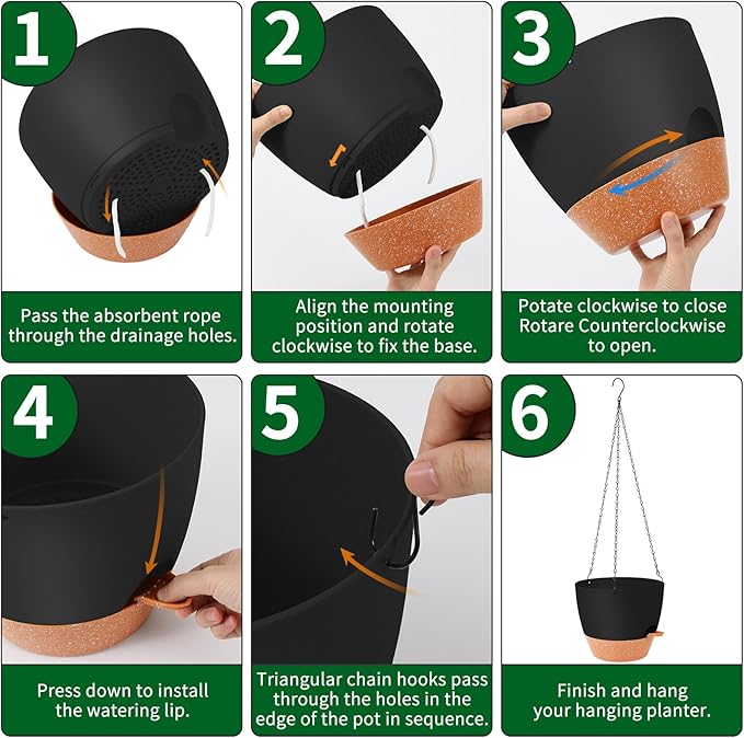 GARDIFE Hanging Planter, 10 inch Hanging planters for Indoor. Outdoor Plants, Self Watering Plant Pot, 2 Pack Large self Watering Hanging Planter, Black-HomvellaHome