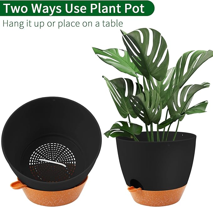 GARDIFE Large Hanging Planter, 12 inch Hanging planters for Indoor. Outdoor Plants, Self Watering Plant Pot, Plant Hanger, Black-HomvellaHome