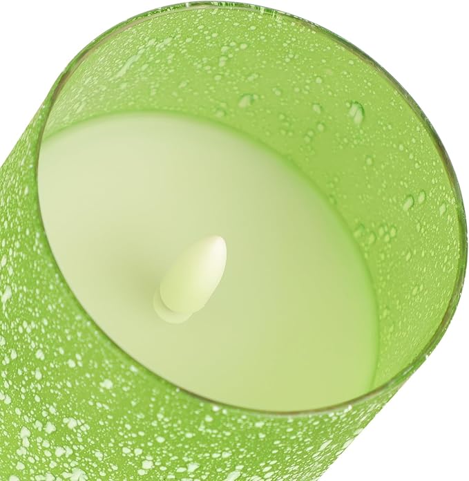 Green Flameless Candles with Remote, Glass LED Pillar Battery Operated Candles with Timer, Flickering Decorative Lights for Home Weddings Holidays Gift Set of 3-HomvellaHome