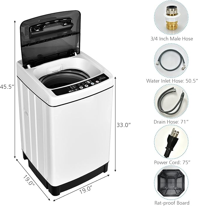 Giantex Portable Washing Machine, 2 in 1 Full Automatic Laundry Washer 1.5Cu.Ft 11lbs Capacity Washing and Spinning Combo 8 Programs 10 Water Levels Energy Saving Top Load Washer for Apartment Dorm-HomvellaHome