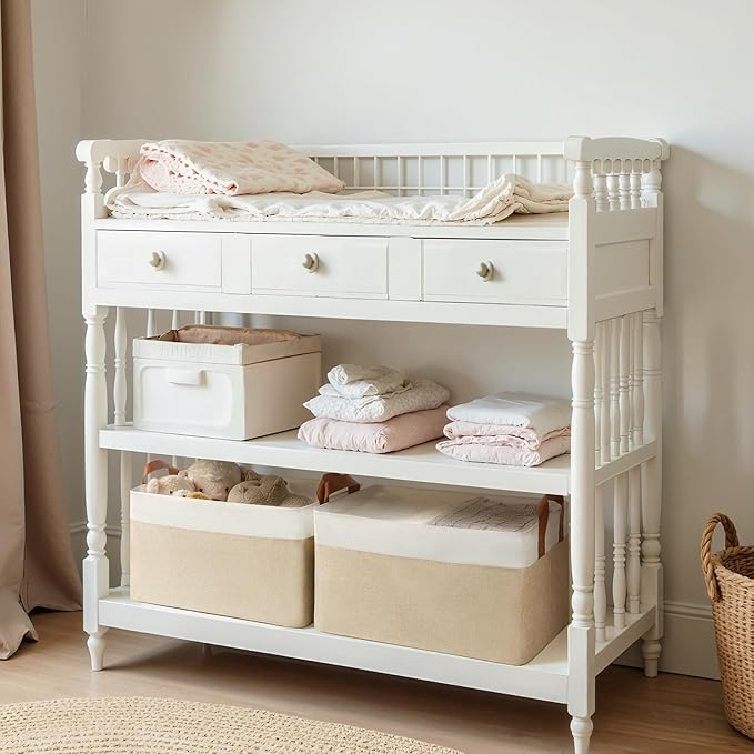 GRANNY SAYS Storage Baskets for Shelves, Closet Organizer Bins, Clothes Storage Bins with Metal Frame, Large Baskets for Organizing and Storage, Collapsible, Khaki, 2-Pack-HomvellaHome