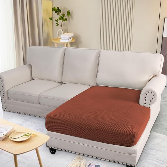 H.VERSAILTEX Super Stretch Individual Chaise Cover Sectional Couch Covers for L Shaped Sofa Both Left/Right Featuring Thick Jacquard Textured Twill Fabric (1 Piece Chaise Cover, Rust)-HomvellaHome