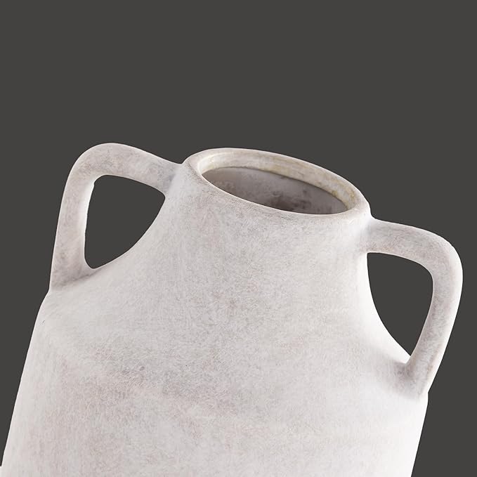 Mitt&Ditt Ceramic Flower Vase with Handles, 8 inch Tall Off-White Vase, Decorative Terracotta Vases, Farmhouse Rustic Pottery Vases for Home Decor, Living Room, Table-HomvellaHome