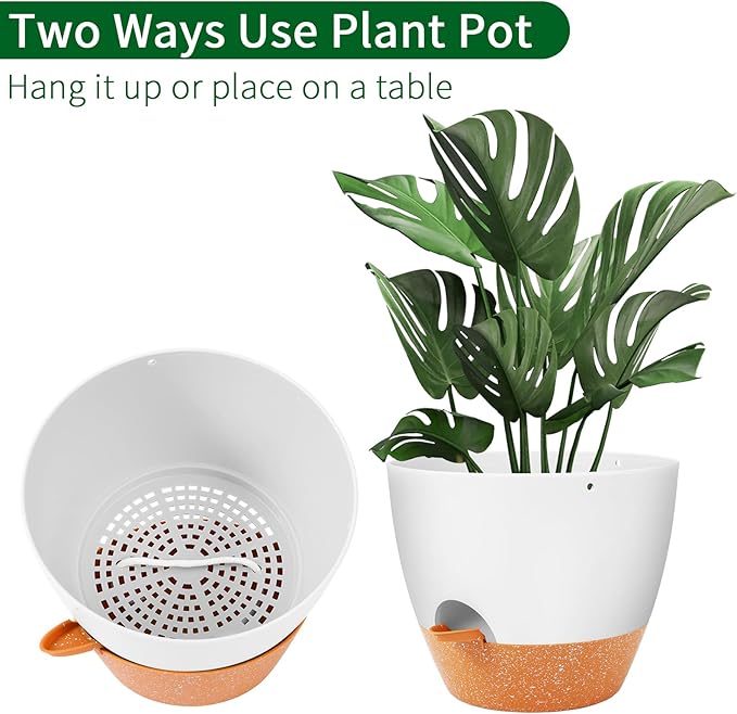 GARDIFE Hanging Planter, 10 inch Hanging planters for Indoor. Outdoor Plants, Self Watering Plant Pot, 2 Pack Large self Watering Hanging Planter, White-HomvellaHome