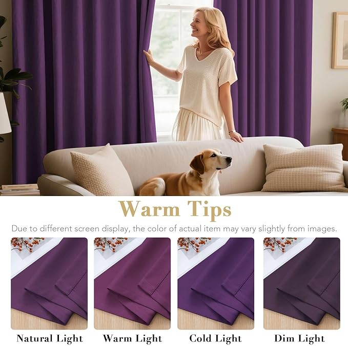 H.VERSAILTEX Bedroom Curtain Panels Blackout Draperies Room Darkening Curtains Window Panel Drapes - (Plum Purple Color) 1 Pair, 52 by 84-inch, 8 Grommets/Rings per Panel-HomvellaHome