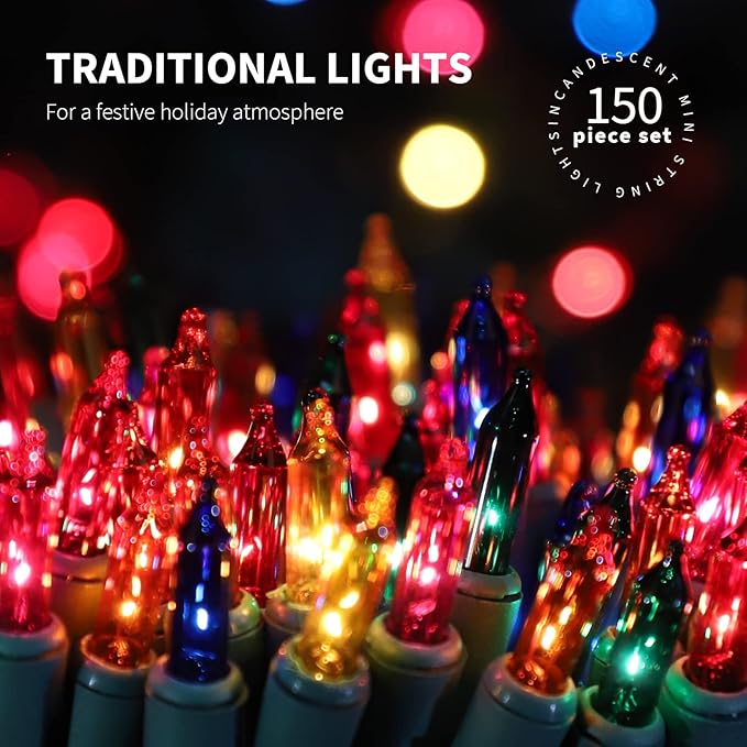 150LIGHTS Multi Extra-Bright with End Connectors Christmas Decorative Lights 9.72m UL Certified Mini String Light Set Waterproof for Home Garden Holiday Christmas Tree Party Patio Wedding-HomvellaHome