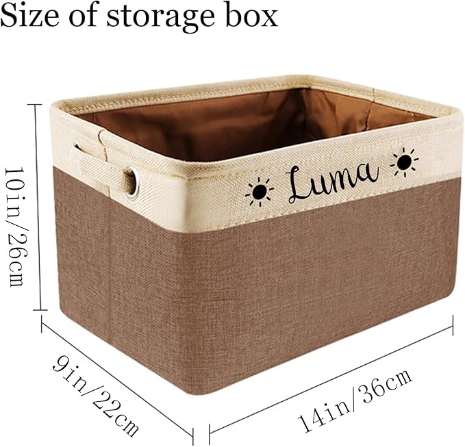 Generic Personalized Kids' Storage Box - Brown, Customizable, Soft & Durable Cotton & Linen, Foldable, 14x9x1 inches-HomvellaHome