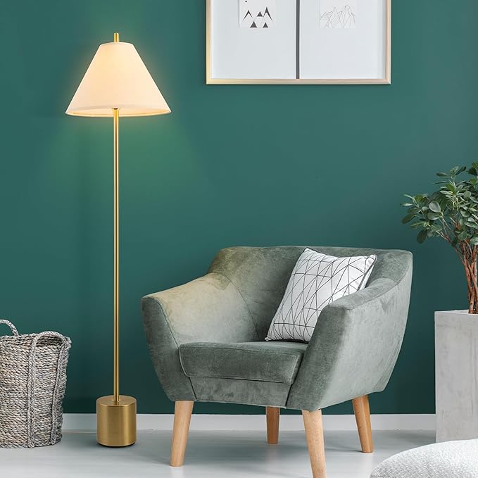 GLOBE Electric 61000060 60" Floor Lamp, Matte Brass Finish, Beige Linen Shade, Heavy Weighted Base, Rotary Switch on Shade, Modern Standing Light for Living Room, Home Office Accessories-HomvellaHome