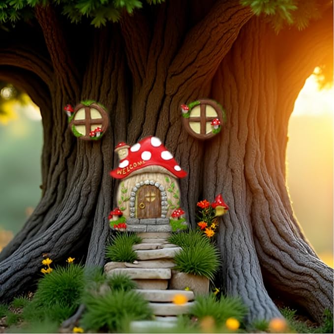 Garden Fairy Decor for Outside Wall Tree Decoration Fairy Door and Window Accessories, Butterfly Mushroom Leaves Fairy House Kit, Fairy Garden Decor, Fairy Garden Decor, Fairy Garden Decorations-HomvellaHome