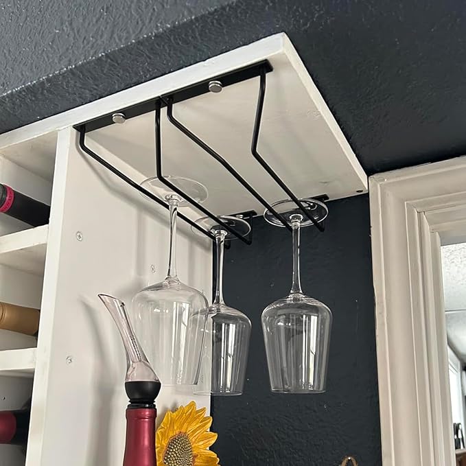 10.8 Inch Black Wine Glass Rack, Under Cabinet Wine Glass Holder Stainless Steel Stemware Rack - Hanging Stemware Holder for Cabinet Kitchen Bar, Set of 2-HomvellaHome