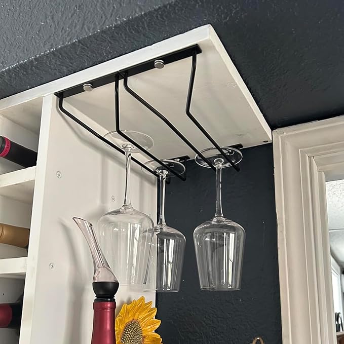 10.8 Inch Black Wine Glass Rack, Under Cabinet Wine Glass Holder Stainless Steel Stemware Rack - Hanging Stemware Holder for Cabinet Kitchen Bar, Set of 4-HomvellaHome
