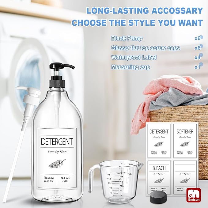 GMISUN Laundry Detergent Soap Dispenser, Liquid Laundry Detergent Dispenser, Container for Farmhouse Laundry Room Decor, Organizer for Liquid DetergentSoftenerBleach Storage Bottle(67 Oz Set of 3)-HomvellaHome