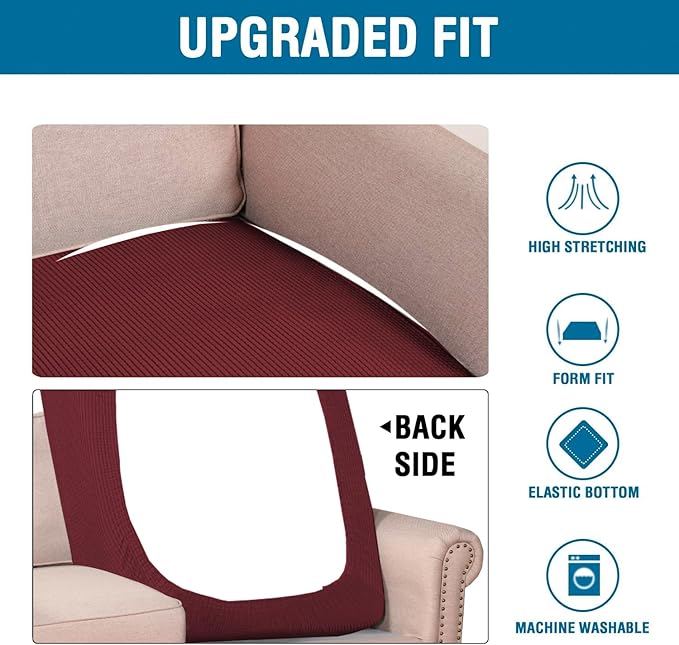 H.VERSAILTEX Super Stretch Individual Chaise Cover Sectional Couch Covers for L Shaped Sofa Both Left/Right Featuring Thick Jacquard Textured Twill Fabric (1 Piece Chaise Cover, Burgundy Red)-HomvellaHome