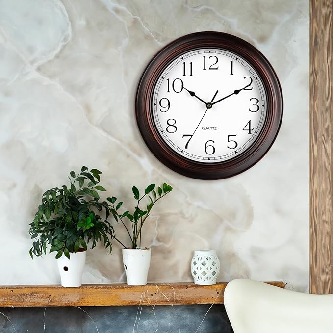 14 Inch Wall Clocks Battery Operated Silent Non-Ticking Wall Clock Vintage Retro Rustic Style Decorative for Living Room Kitchen Farmhouse (Bronze)-HomvellaHome