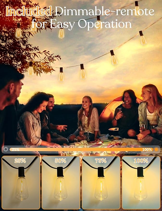 150 FT Outdoor String Lights for Outside – LED Patio Lights Waterproof with Dimmer Remote – Hanging Lights Shatterproof ST38 Vintage Edison Bulbs Porch Backyard Cafe Bistro-HomvellaHome