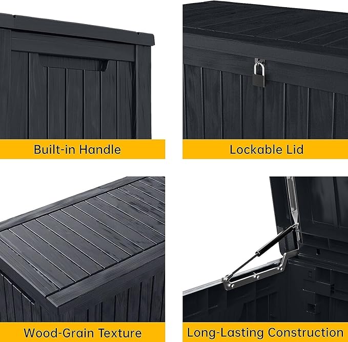 182 Gallon Deck Box Waterproof, UV Resistant Resin Outdoor Storage Box with Hydraulic Rod, Lockable Design and Enhanced Durability for Patio, Garden, and Poolside Use-HomvellaHome