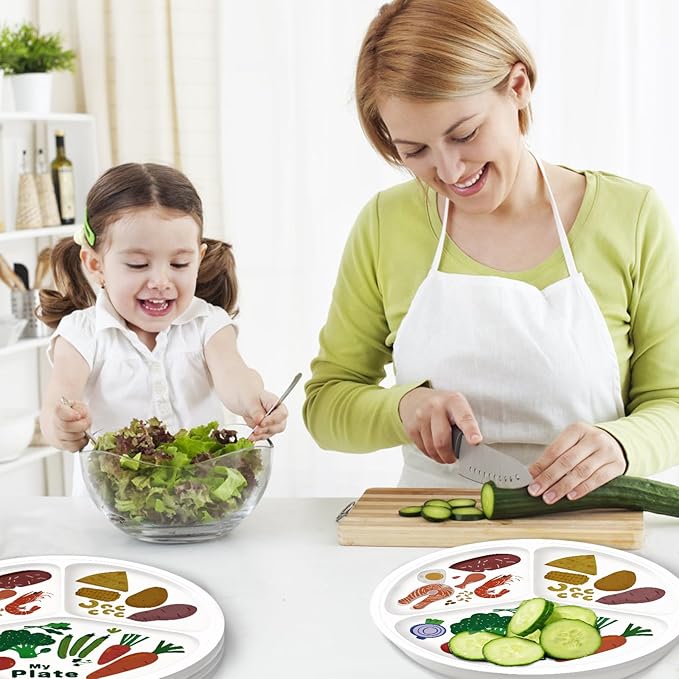 10" 3-Grid Cute Cartoon Portion Control Plate - Melamine, Healthy Nutrition for Weight Loss & Diabetes Management, Ideal for Adults & Teens Kids (2 Pack)-HomvellaHome