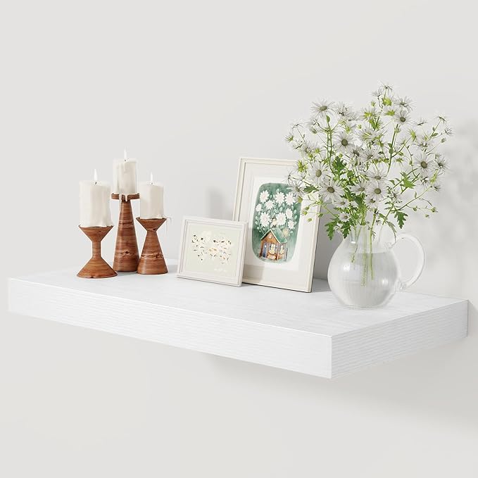12 Inch Deep White Floating Shelves, 24 x 12 Floating Shelf for Books, Rustic Wood Deep Wall Shelves for Home Storage & Display, 2" Thicked Shelves for Kitchen, Living Room, Bedroom, 1 Pack-HomvellaHome