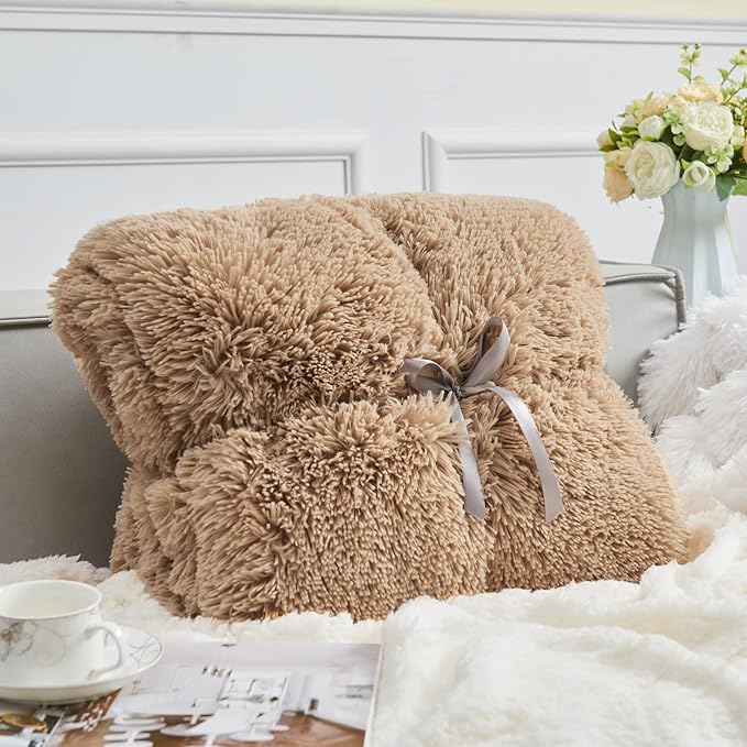 GONAAP Fuzzy Faux Fur Throw Blanket Brown Super Soft Cozy Plush Fuzzy Shaggy Blanket for Couch Sofa Bed (Brown, Throw(50"x60"))-HomvellaHome