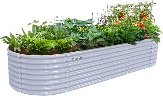 1 Pack 8x3x2FT Galvanized Raised Garden Bed Kit Oval Metal Ground Planter Box Outdoor Bottomless Planter Raised Beds for Vegetables Flowers Herbs Fruits, Gray-HomvellaHome