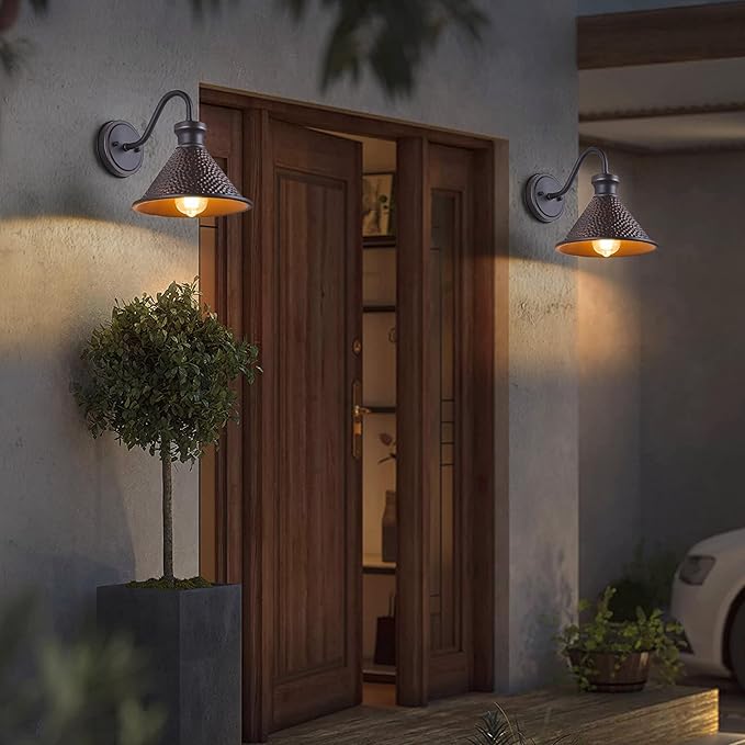Gooseneck Outdoor Wall Light Fixtures, 2-Pack Farmhouse Barn Lights for Porch, Industrial Oil-Rubbed Bronze Exterior Wall Sconce for Garage, Patio, E26 Base Anti-Rust, Bulb not Included-HomvellaHome