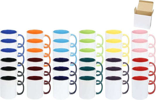 11oz White Ceramic Sublimation Coffee Mug in White Gift Box, 12 Mixed Colors, Case of 36-HomvellaHome