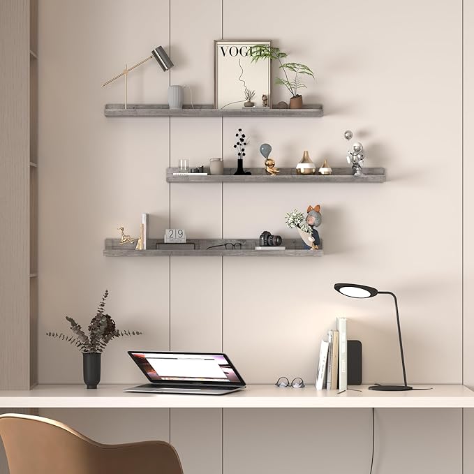 Giftgarden 36 Inch Grey Floating Shelves for Wall Mount, Gray Wood Wall Shelf Ledge for Bathroom Bedroom Living Room Kitchen Storage, Set of 3 Different Sizes-HomvellaHome