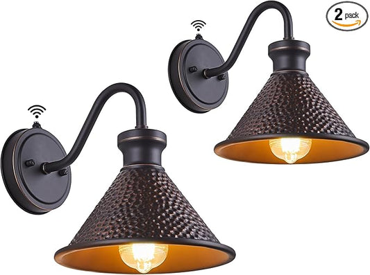 2 Pack Dusk to Dawn Outdoor Wall Light Fixtures Photocell Sensor, Exterior Sconce Light with Cast Hammered Aluminum Shade, Outside Wall Mount Lamp for House Patio Garage Entryway Doorway-HomvellaHome