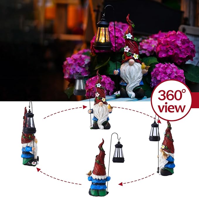 Garden Gnomes Outdoor Statue with Solar Lights,Solar Gnomes Decorations for Yard Outdoor gnome Decorations for Garden, Patio Gnome Gifts for Mom-HomvellaHome
