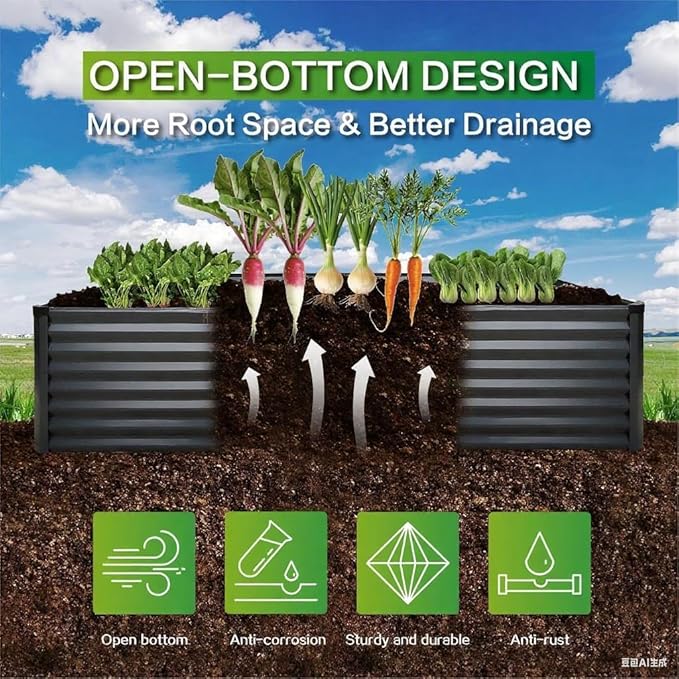 GARDMAX 6x3x1FT Raised Garden Bed Kit, Metal Planter Boxes Outdoor with Easy Assembly, Large Garden Bed for Vegetables, Fruits, Flower, Herbs Rectangle Dark Grey-HomvellaHome