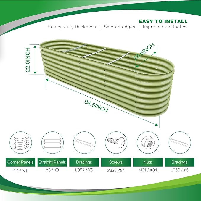 Gardmax Galvanized Raised Garden Bed, Lightweight Planter Boxes Outdoor with Easy Assembly, Large Garden Bed for Vegetables, Fruits, Flower Light Green 8x2x1.8FT-HomvellaHome