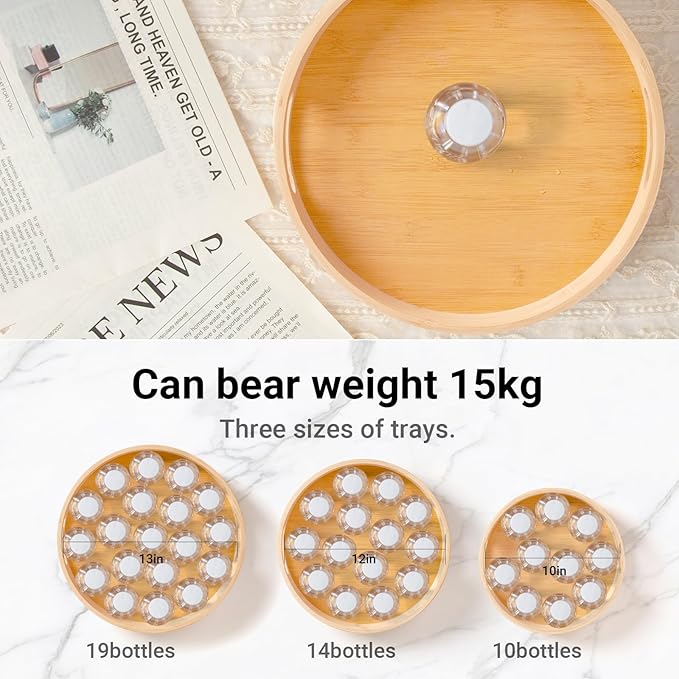 12in Bamboo Lazy Susan Organizer for Countertop and Cabinet with Large and Stable Chassis,Round Rotating Bamboo Tray for Station Organizer,for Kitchen Bathroom Laundry Room (12in)-HomvellaHome