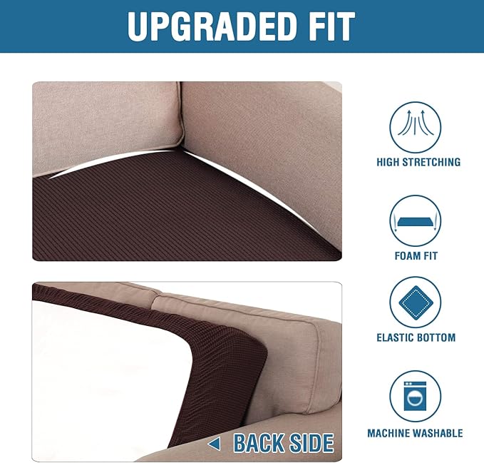 H.VERSAILTEX Super Stretch Individual Seat Cushion Covers Sofa Covers Couch Cushion Covers Slipcover Sets Thick Jacquard Textured Twill Fabric (1 Piece Sofa Cushion Cover, Chocolate)-HomvellaHome