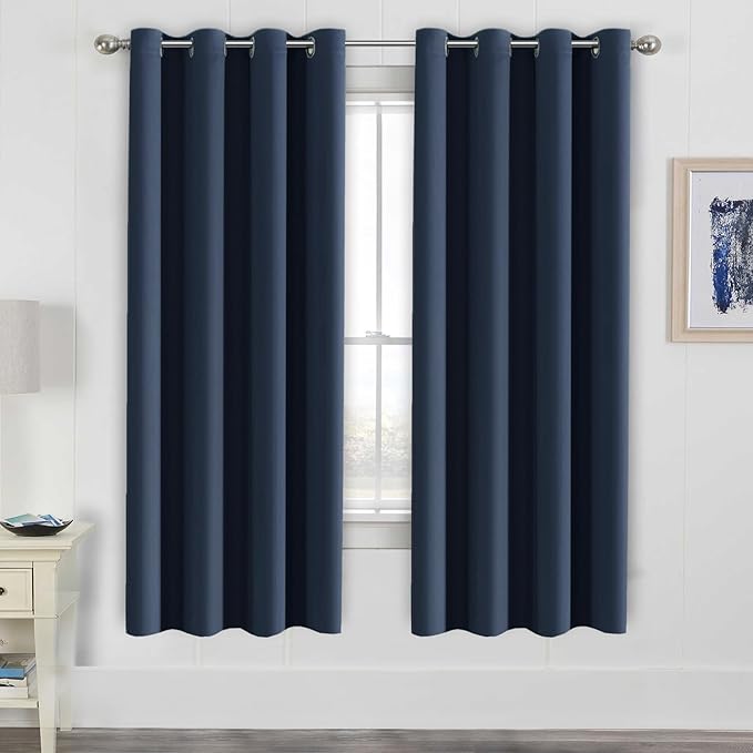 H.VERSAILTEX Ultimate Blackout Solid Grommet Thermal Insulated Curtain Panels/Drapes,52W x 72L - Inch (Set of 2,Navy)-HomvellaHome