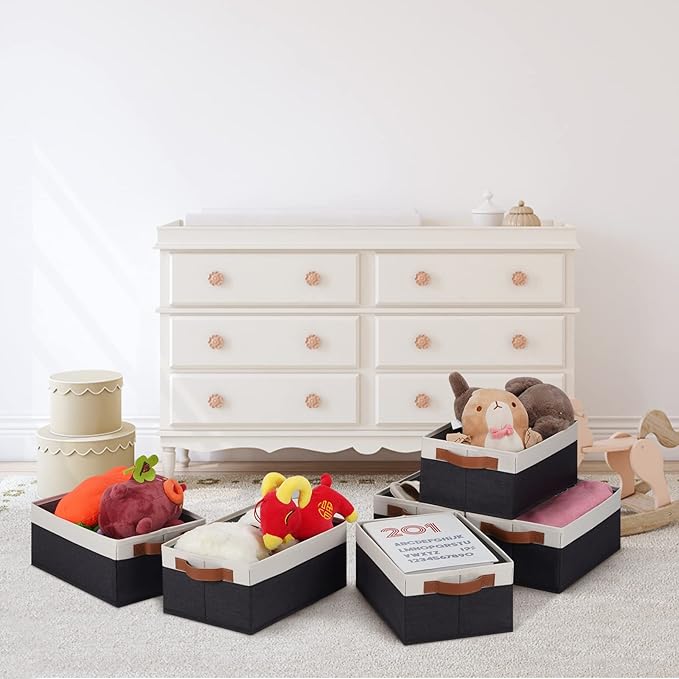 GhvyenntteS Storage Baskets for Organizing, Fabric Storage Bins with Leather H&les, Foldable Rectangular Storage Baskets for Shelves, Closets, Home, Office(Black/White, 6 Pack)11.8X7.9X5.1 in-HomvellaHome