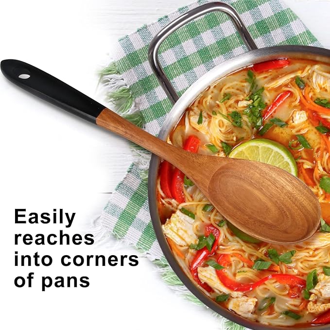 14 Inch Large Wooden Spoons for Cooking Utensils Set Acacia Wood Spatula Slotted Spoon Best Non Toxic Kitchen Utensil Long Mixing Spoon Spatulas Turner Stirring Serving Spoons Kitchen Use Tools-HomvellaHome