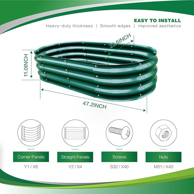 Gardmax Galvanized Raised Garden Bed, Lightweight Planter Boxes Outdoor with Easy Assembly, Large Garden Bed for Vegetables, Fruits, Flower Dark Green 8FT-HomvellaHome