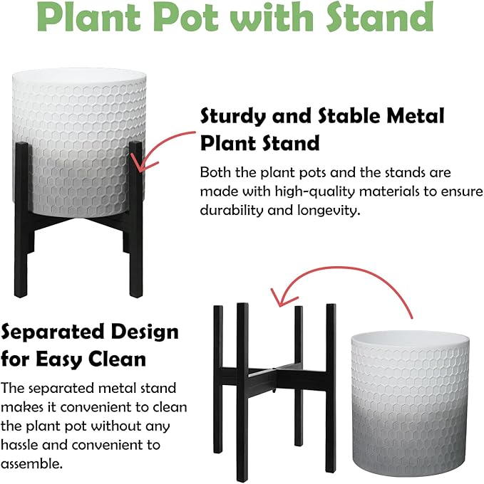 10 & 12 Inches Planters with Metal Sand for Indoor Plants Set of 2,Decorative Plant Pots with Holder, Outdoor Flower Pots with Legs, Modern Garden Pot with Drainage Holes for Snake Plant, House plants-HomvellaHome