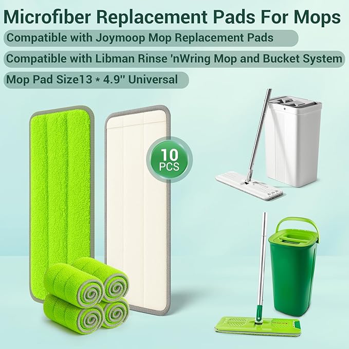 10Pcs Mop Replacement Pads,Compatible with Libman Rinse 'n Wring Mop Universal Mop Pads Mop Head Refills Washable Wet Mop,Compatible with Most 11-13” Size Mops-HomvellaHome