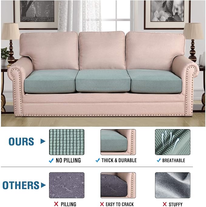 H.VERSAILTEX Super Stretch Individual Seat Cushion Covers - Sofa & Couch Cushion Slipcover Sets - Thick Jacquard Textured Twill Fabric (3 Piece XL, Sage)-HomvellaHome