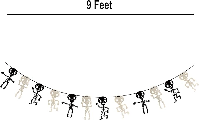 Gift Boutique - 9 Foot Halloween Garland Felt Banner Chain Decorations Indoor & Outdoor Party Supplies 18 Feet Total Pack of 2 Designs Skeletons Bat Pumpkin Ghost-HomvellaHome