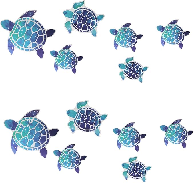 12pcs Sea Turtle Vinyl Stickers Underwater Ocean Decals Waterproof Wall Sticker Home and Bedroom Decoration, DIY Accessories, Blue-HomvellaHome